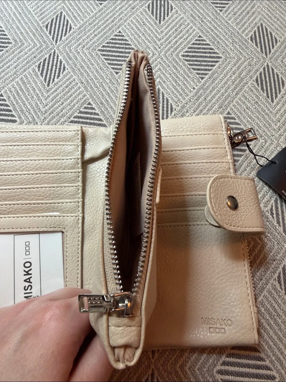 MISAKO Embossed Floral Snap Wallet - Beige